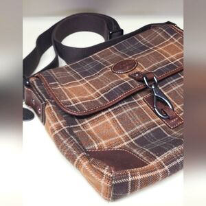 Fossil Vintage Brown Crossbody Bag with Classic Plaid Design Unisex